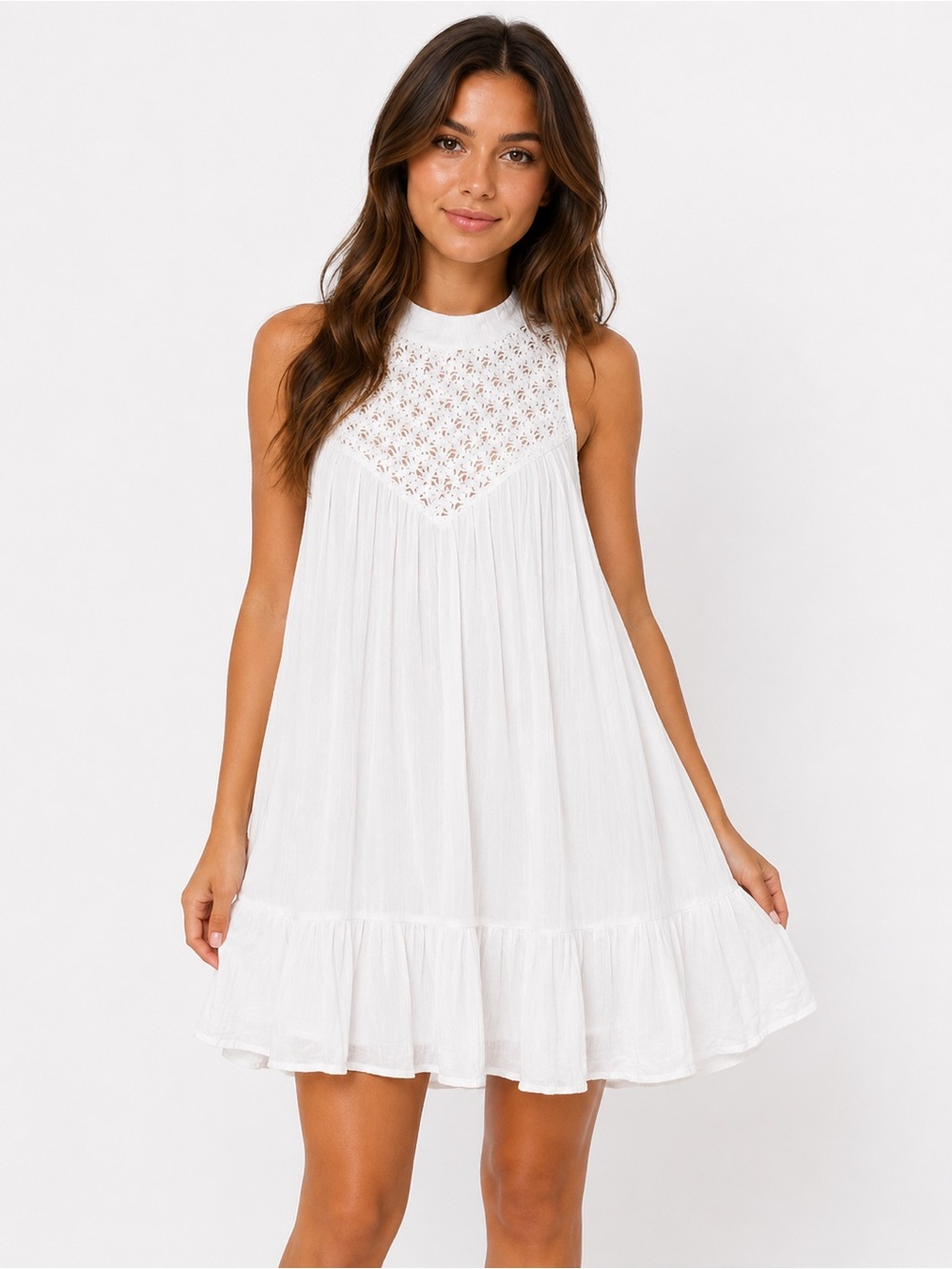 Band of Gypsies White Crochet Mock Neck Mini Dress Size Medium